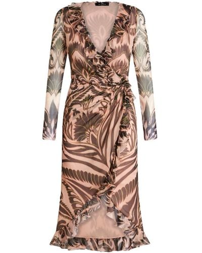 Etro Graphic-print Silk Dress - Natural
