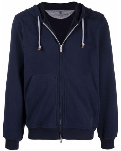 Brunello Cucinelli Hoodie en coton à fermeture zippée - Bleu