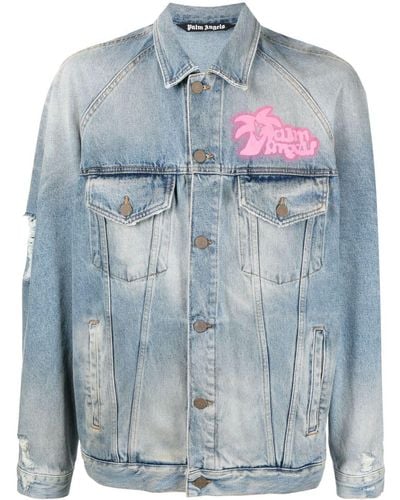 Palm Angels Chaqueta vaquera con estampado de grafiti - Azul