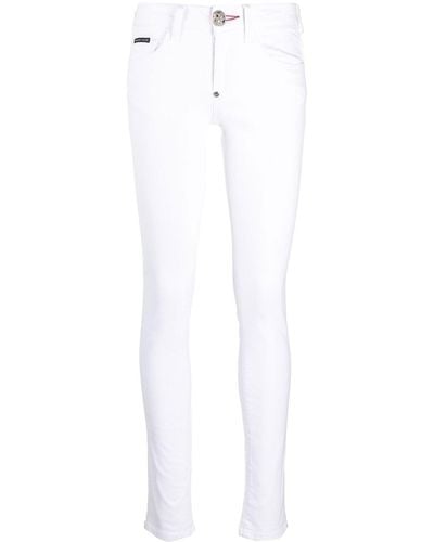 Philipp Plein Hand-print Skinny-cut Jeans - White