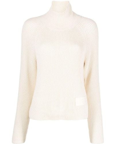 Ami Paris Gerippter Pullover mit Stehkragen - Weiß