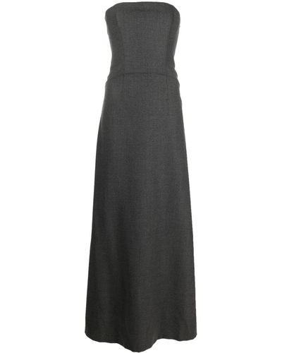 Alberta Ferretti Bustier Flannel Maxi Dress - Black