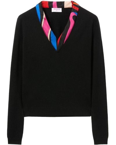 Emilio Pucci Marmo-print Virgin Wool Sweater - Black