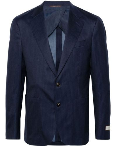 Canali Striped Wool-blend Blazer - Blue