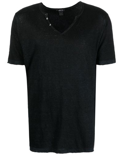 Avant Toi T-Shirt aus Leinen mit V-Ausschnitt - Schwarz