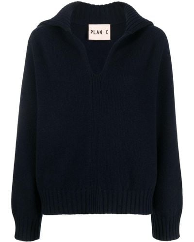 Plan C V-neck Sailor-collar Sweater - Black