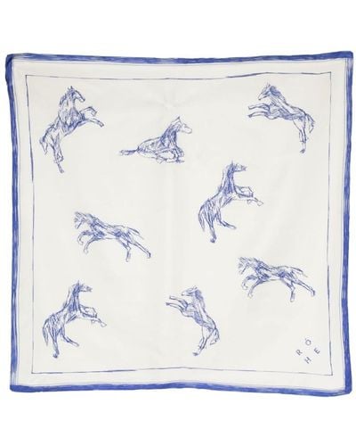 Rohe Horse-print Silk Square Scarf - Blue