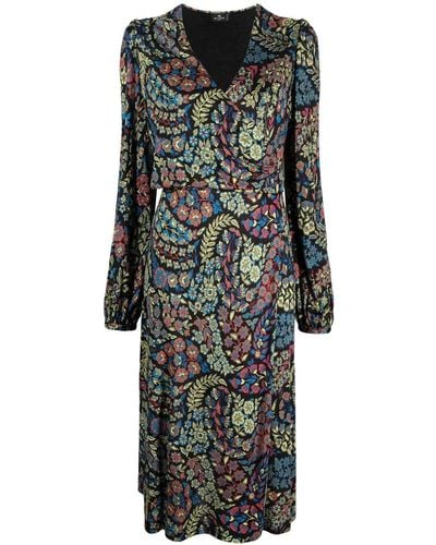 Etro Midi-jurk Met Paisley-print - Zwart