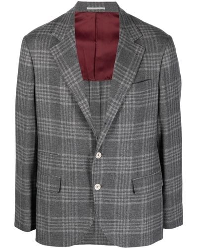 Brunello Cucinelli Check-pattern Wool-blend Blazer - Grey