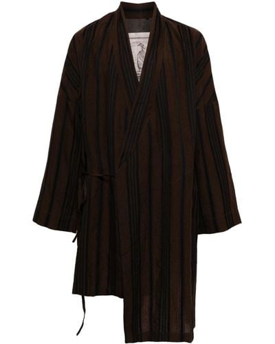 Ziggy Chen Striped Asymmetric Coat - Black