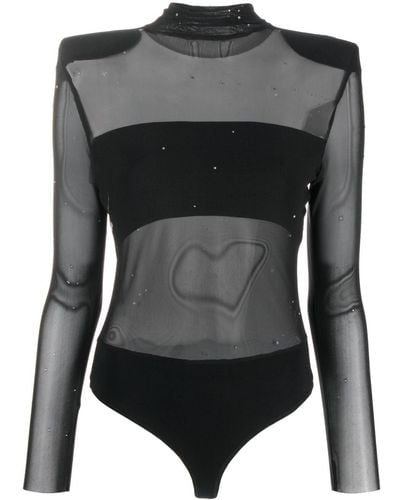 Nissa Crystal-embellished Sheer Bodysuit - Black