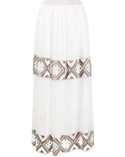 Lorena Antoniazzi High-waisted Embroidered Stripe Maxi Skirt - White