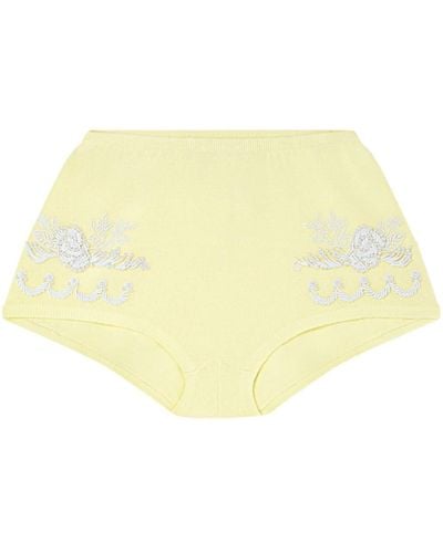 Versace Embroidered Knitted Mini Shorts - Yellow