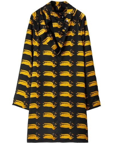 Burberry Duck Print Long Sleeve Silk Shirtdress - Yellow