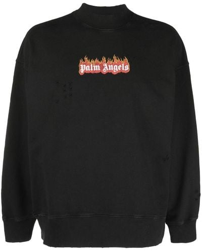 Palm Angels Katoenen Sweatshirt Met 'burning Logo' - Zwart