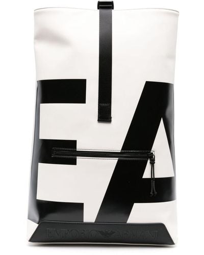 Emporio Armani Logo-print Faux-leather Backpack - Black