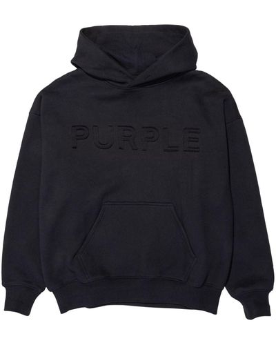 Purple Brand Logo-embossed Fleece Hoodie - Blue