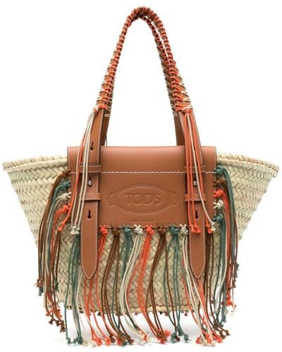 Tod's Fringed Straw Tote Bag - Brown