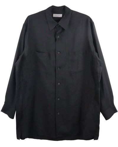 Yohji Yamamoto ポインテッドカラー サテンシャツ - ブラック