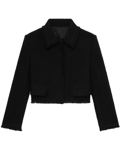 Juun.J Frayed-trim Bouclé Cropped Jacket - Black