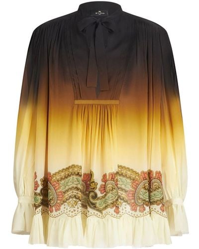 Etro Robe-chemise en soie à motif cachemire - Jaune