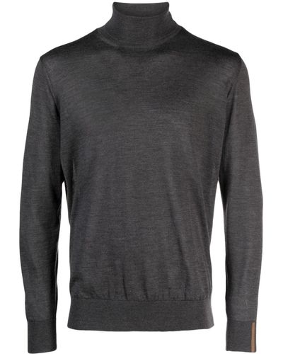 Caruso Pull en maille fine à col roulé - Gris