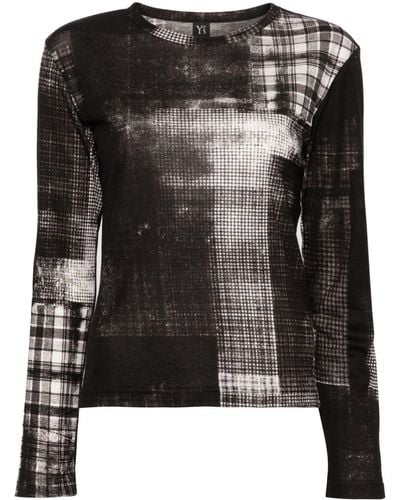Y's Yohji Yamamoto Pull en maille fine à imprimé abstrait - Noir