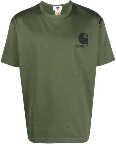 Junya Watanabe T-shirt en coton à logo imprimé - Vert