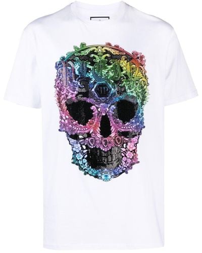 Philipp Plein Rhinestone-embellished Skull-print T-shirt - White