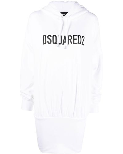 DSquared² Vestido estilo sudadera con capucha y logo estampado - Blanco
