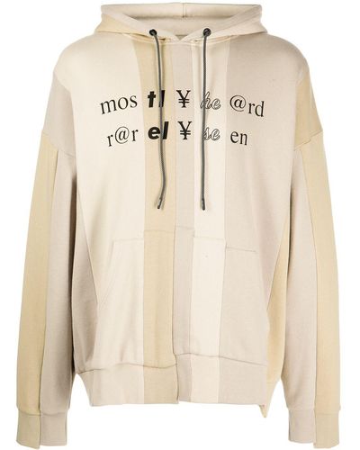 Mostly Heard Rarely Seen Spliced Text Long-sleeve Hoodie - Natural