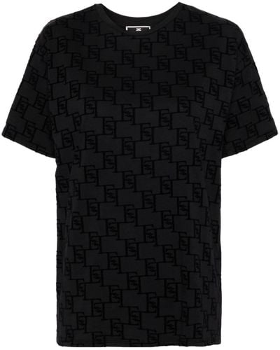 Elisabetta Franchi Flocked-logo Cotton T-shirt - Black