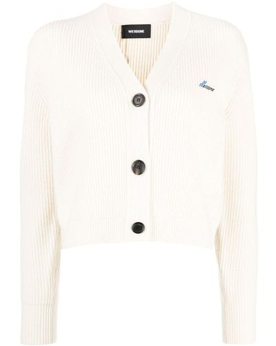 we11done Logo-patch Ribbed-knit Cardigan - Natural