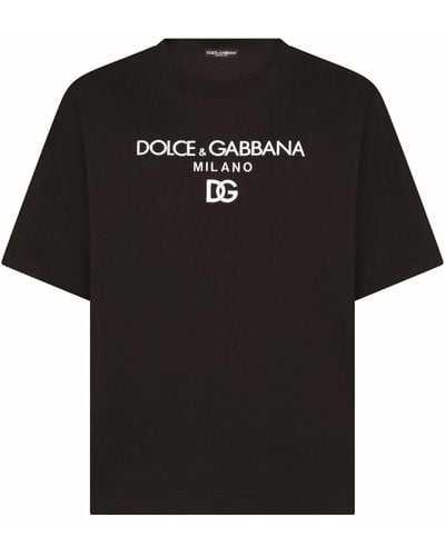Dolce & Gabbana Cotton T-shirt with DG embroidery and patch - Noir