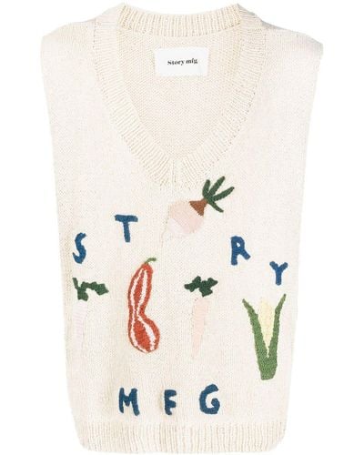 STORY mfg. Embroidered-logo Knit Vest - Natural