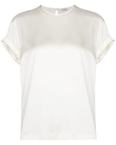 Brunello Cucinelli Silk Crew-neck T-shirt - White