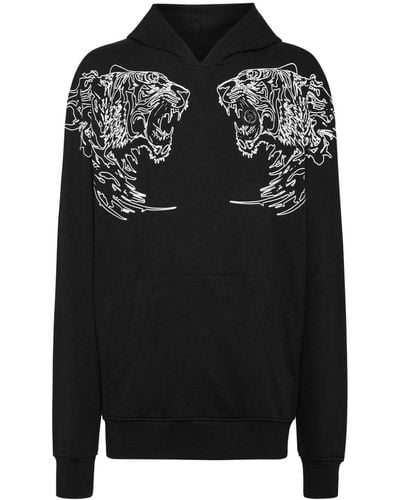 Philipp Plein Tiger Logo-print Cotton Hoodie - Black
