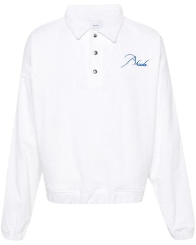 Rhude Logo Embroidered Terry Cloth Polo Shirt - Men's - Cotton - White