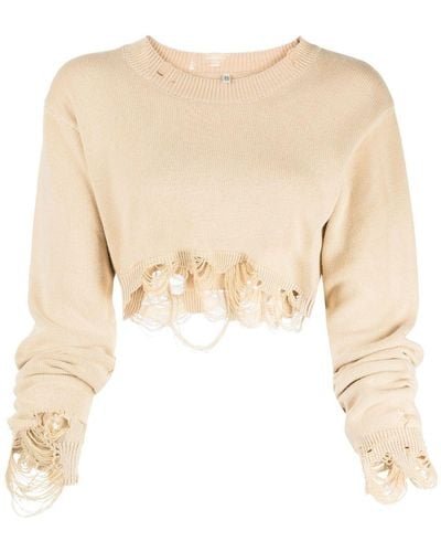 R13 Cropped Baby Cotton Sweatshirt - Natural