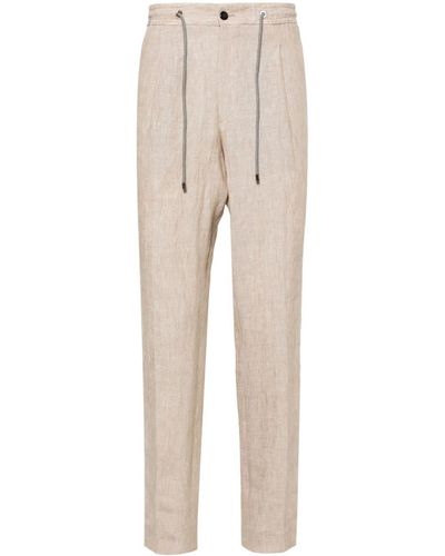 Corneliani Elasticated-waist Linen Trousers - Natural