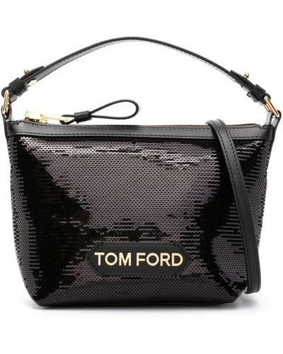 Tom Ford Logo-plaque Sequin Tote Bag - Black