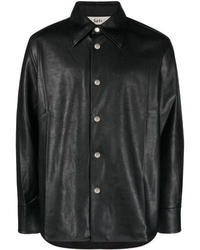 Séfr Cracked-texture Button-up Shirt - Black