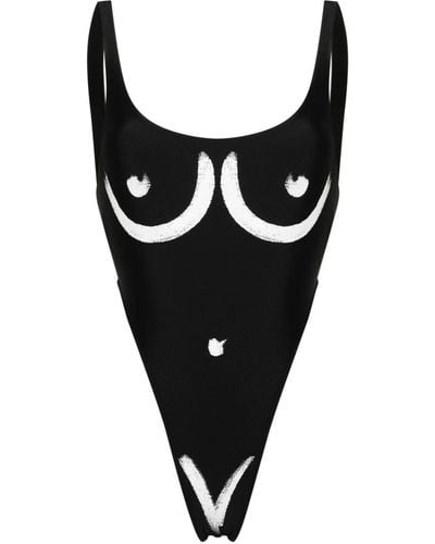 Moschino Swimsuit With Trompe L`Oeil Print - Black