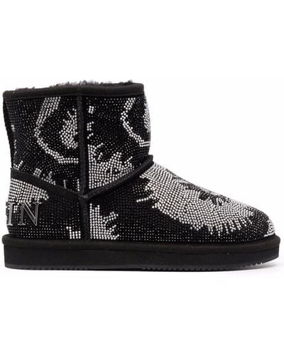 Philipp Plein Embellished Flat Boots - Black