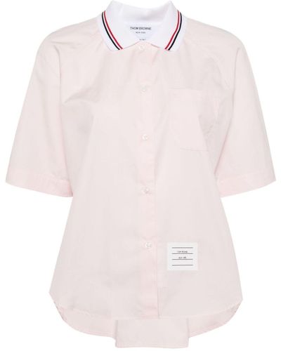 Thom Browne Logo-appliqué Cotton Shirt - Pink