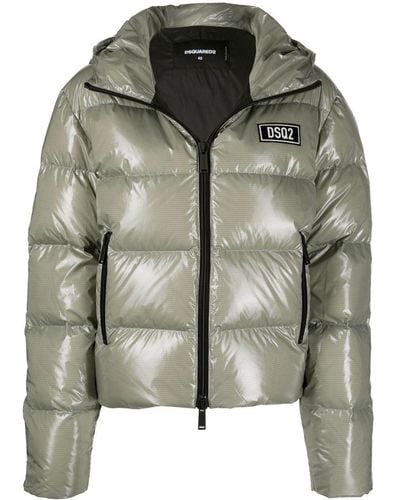 DSquared² Logo-patch Hooded Down Jacket - Grey