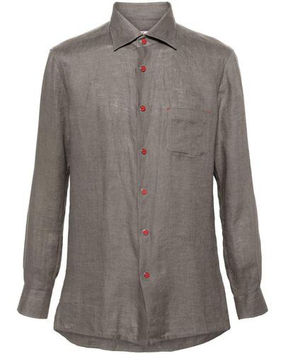 Kiton Press-stud Linen Shirt - Grey