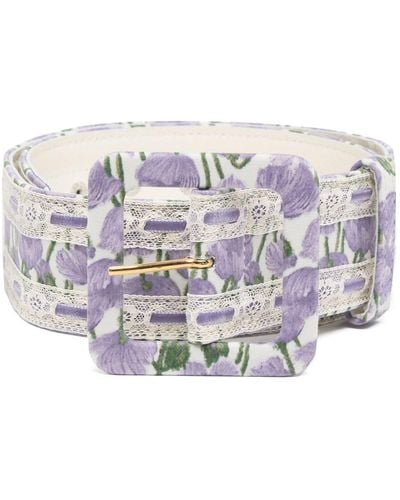 Luisa Beccaria Floral-print Cotton Belt - Purple