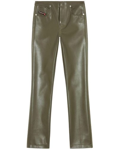 DIESEL Faux-leather Straight-leg Trousers - Green