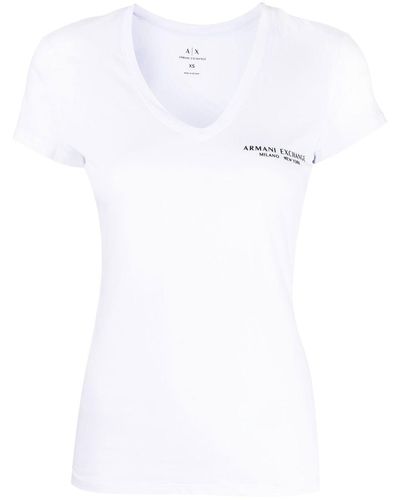 Armani Exchange T-Shirt mit V-Ausschnitt - Weiß